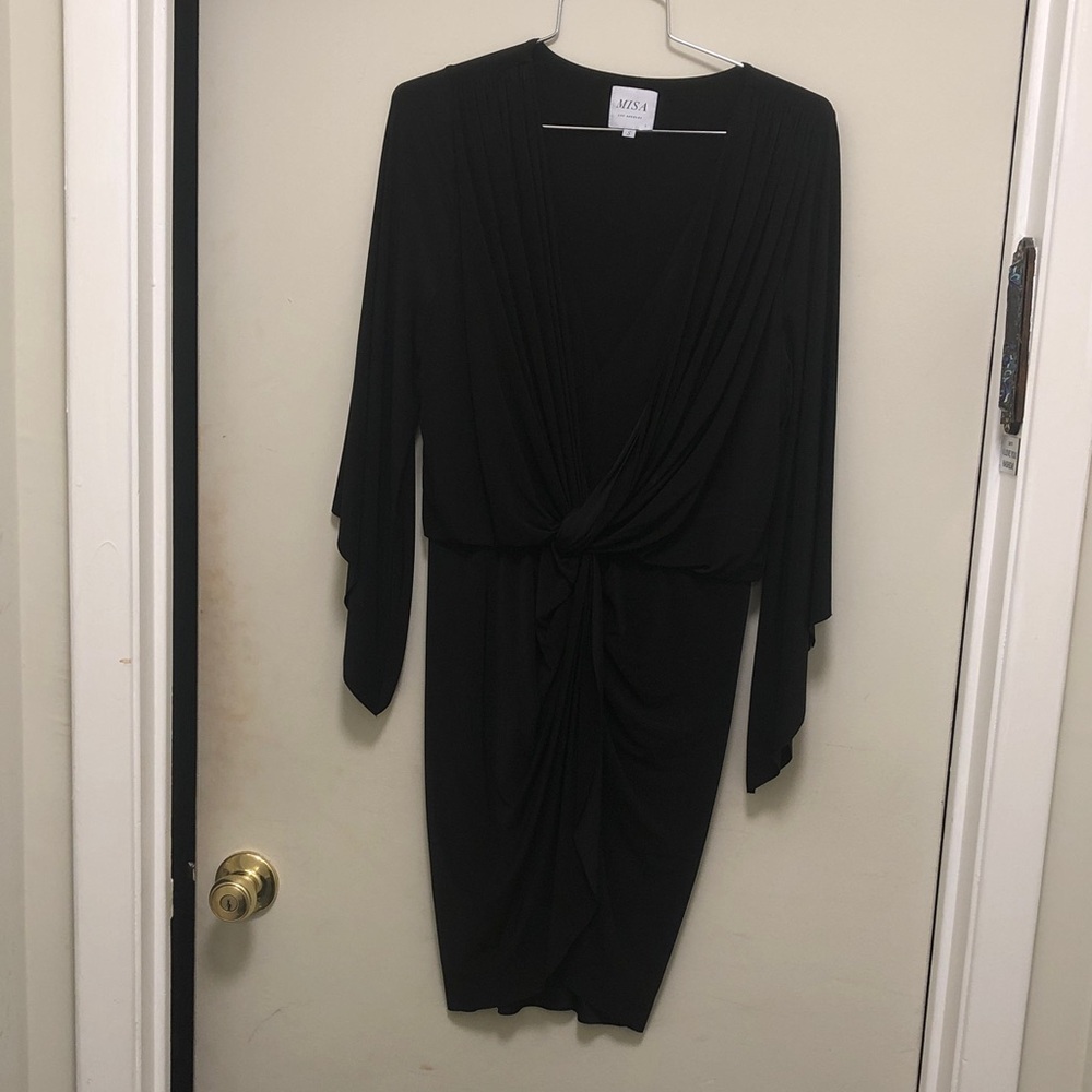 Misa Los Angeles Black Draped Dress